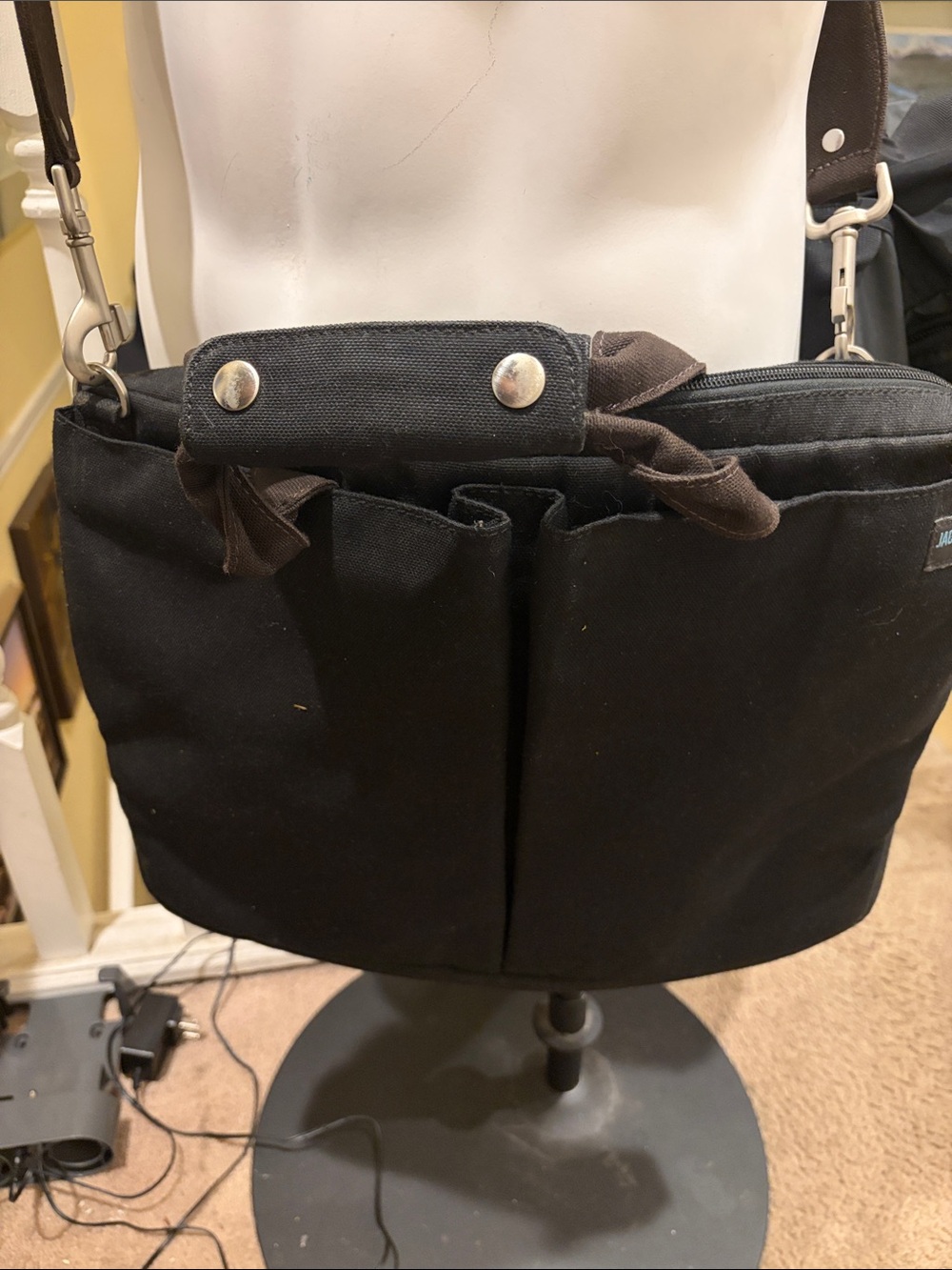 Jack Spade Black Canvas Shoulder Tote with Front Logo Patch
